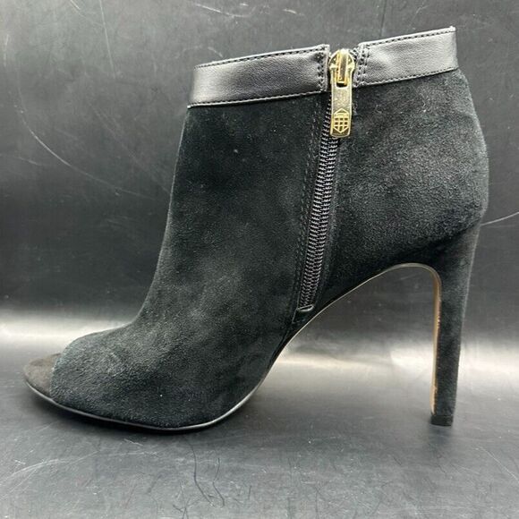 Vince Camuto Heeled Booties Womens 8.5 M Keely Black suede leather open toe - Picture 8 of 16
